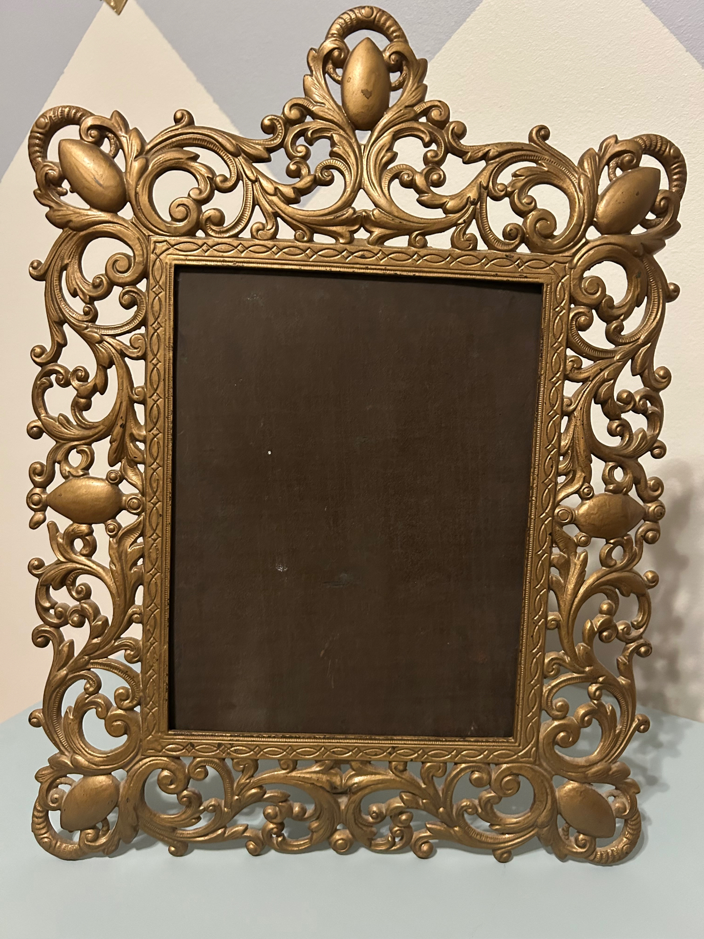 Antique Ornate Brass Standing Picture Frame